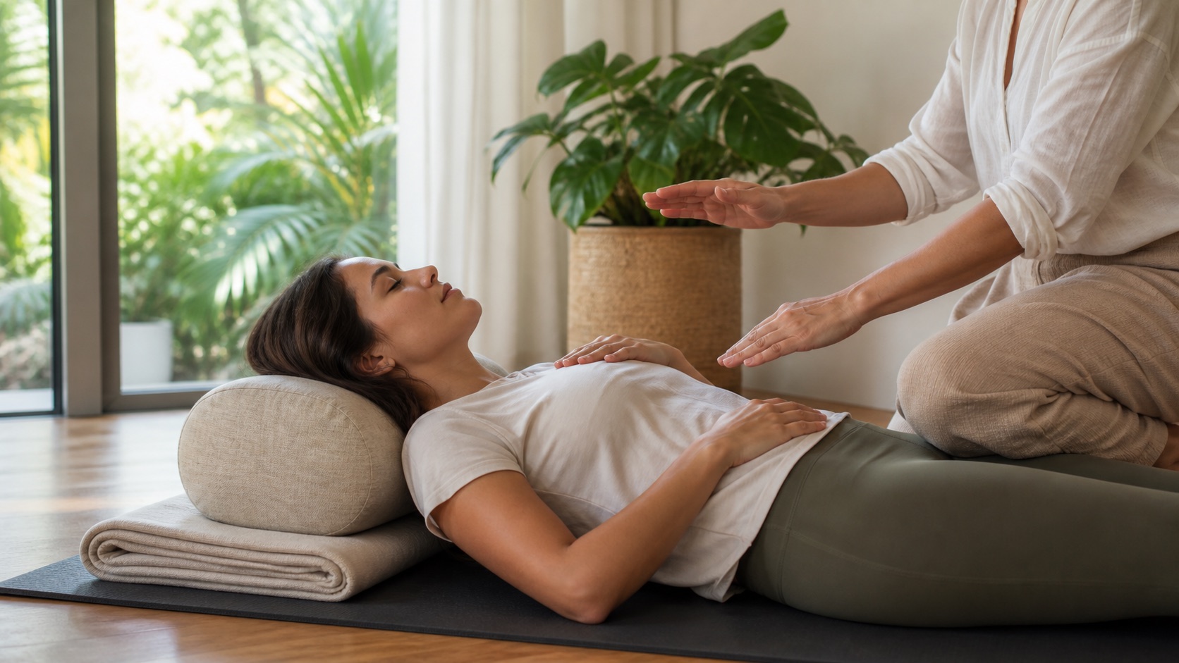 Participant receiving guided dimensional breathwork in a private Miami setting